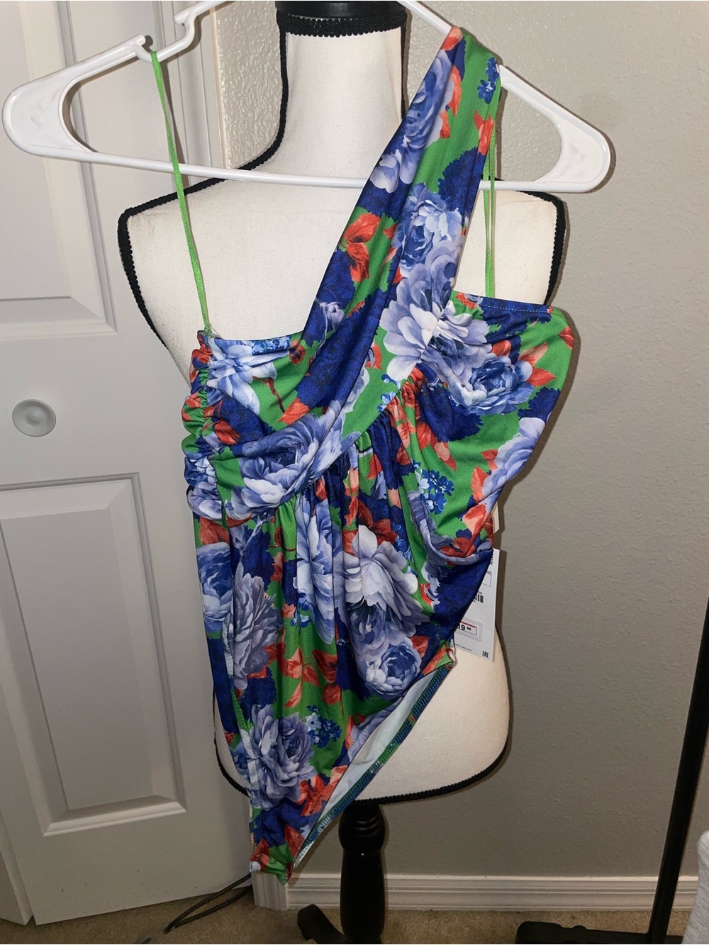 Floral One-Shoulder body suit in Green and Blue